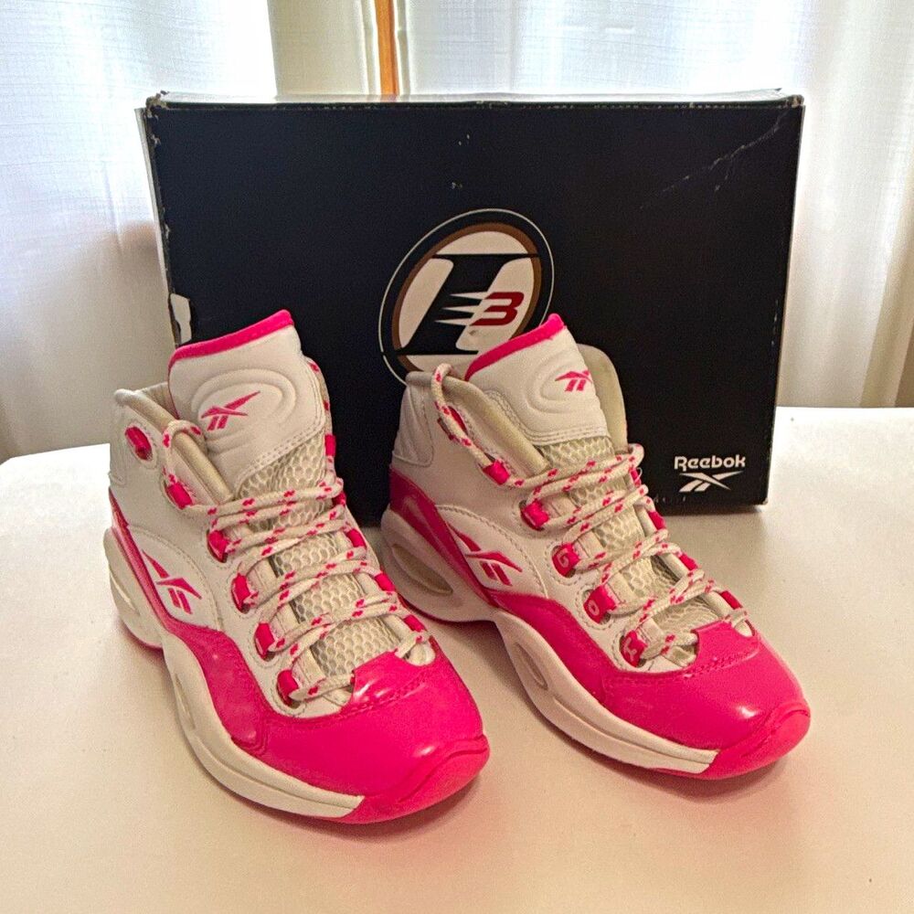 Reebok Question Mid Junior Basketball Shoes Pink/White US 4.5 GW1511
